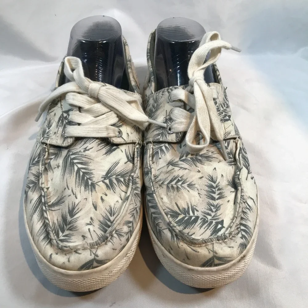Tretorn‎ Motto Palm Leaf Print Boat Shoes Mens 10 Cream Grey Textile MTMOTTO4